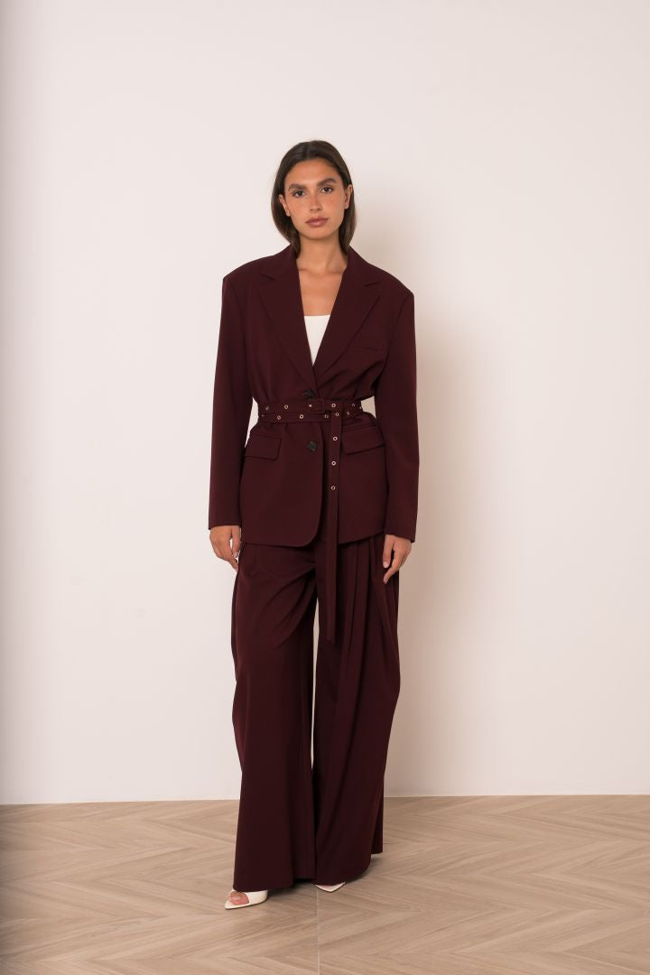 Blazer bordeaux ceinturé - vue de face